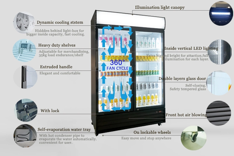 Ce CB Double Glass Door Upright Refrigerated Showcase Drinks and Beverages Cooler Glass Door Merchandiser