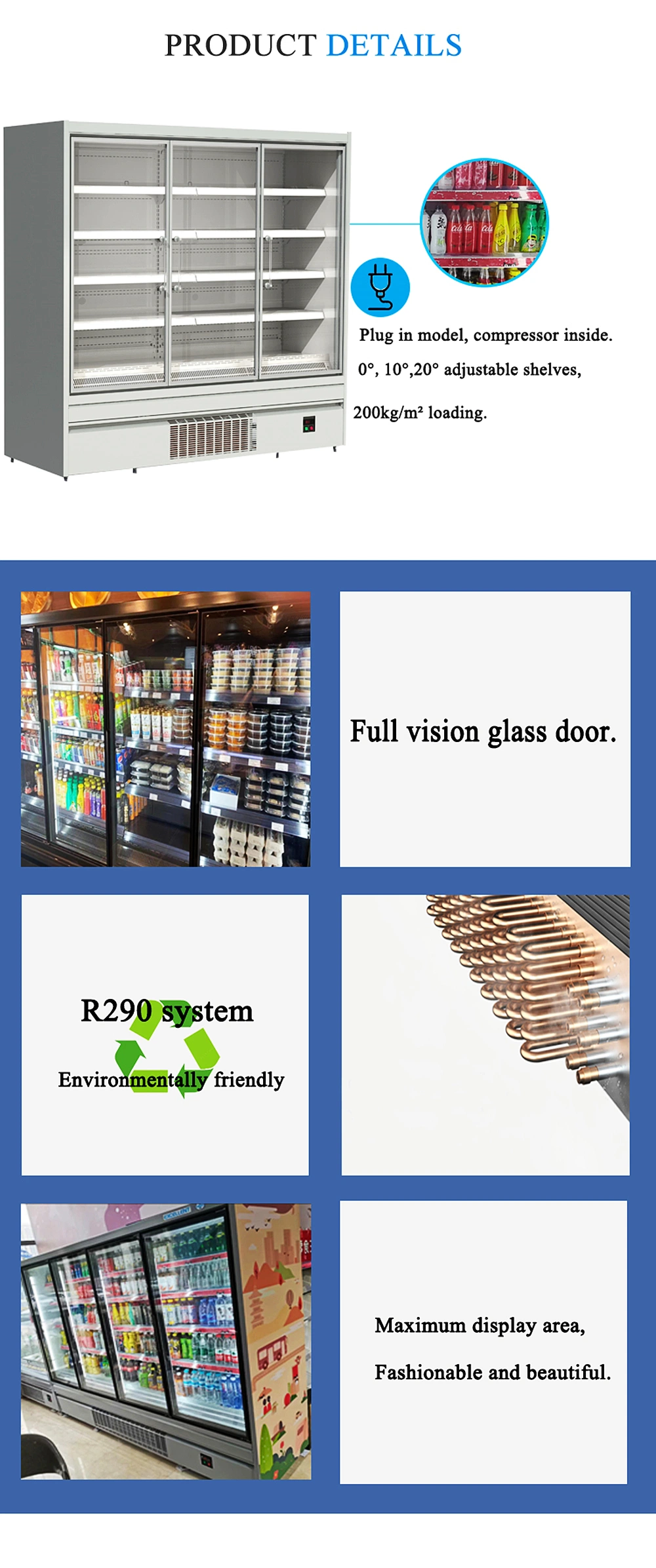 Glass Door Plug-in Upright Chiller Refrigerator for Convenience Store