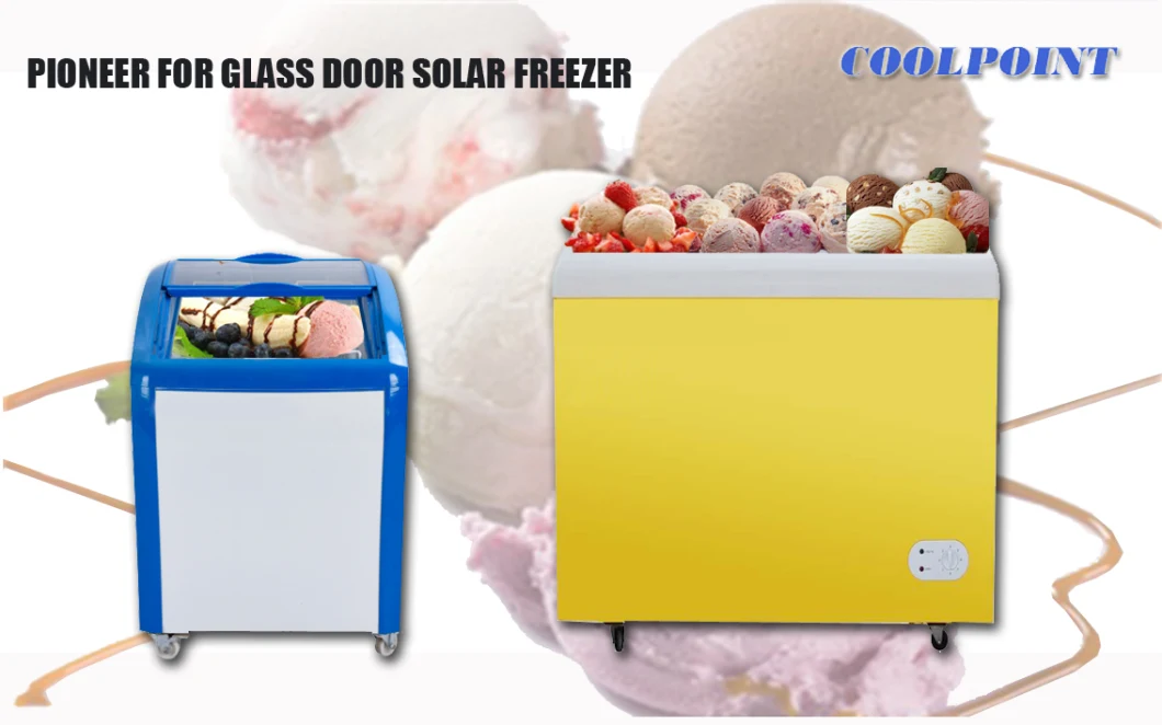 12V 258L DC Solar Freezer Chest Ice Cream Freezers Top Glass Door